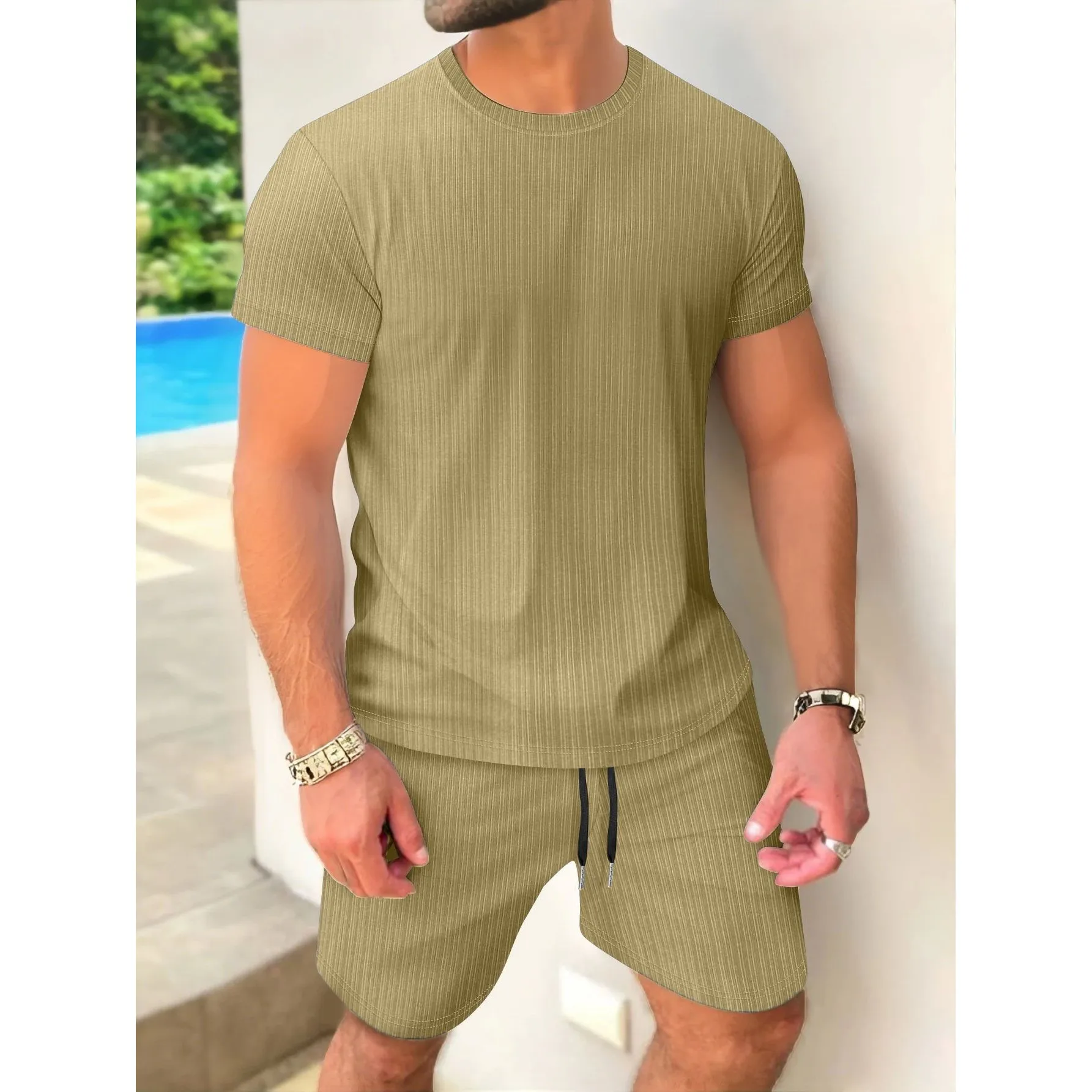 

Летний мужской комплект ort Sve irt And orts Simple Casual Sle Slim Fit Nine Points Sve Henry Collar Модная молодежная одежда