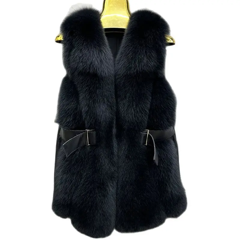 

2023 New Women's Vest Real Natural Fox Fur Thick Mid Lenth Waistcoat Autumn Winter Warm Luxury Fashion Female Women Jacket