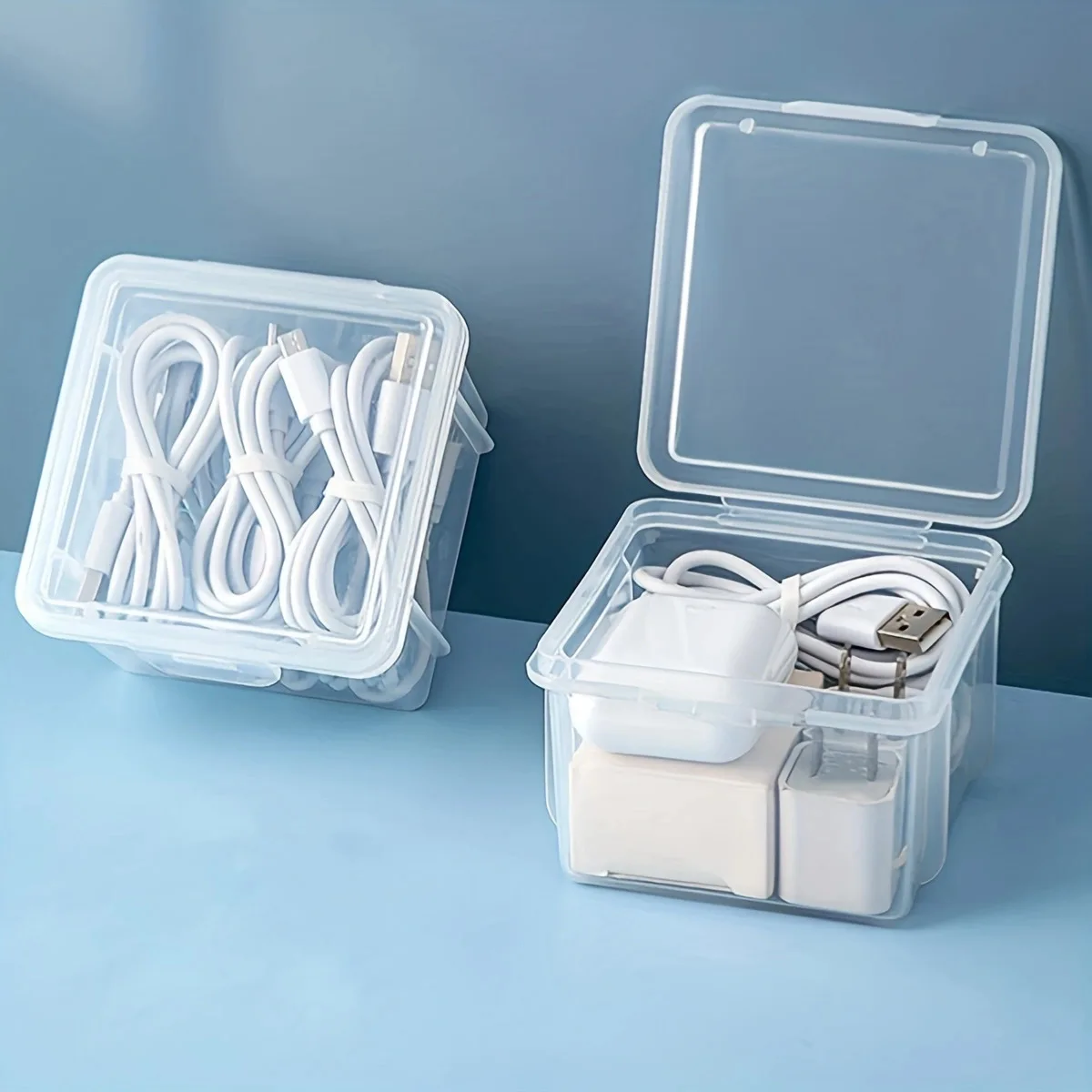 1pc Data Cable Storage Box with Lid, Charger, USB Flash Drive, Headphone Storage Container, Miscellaneous Sorting Box