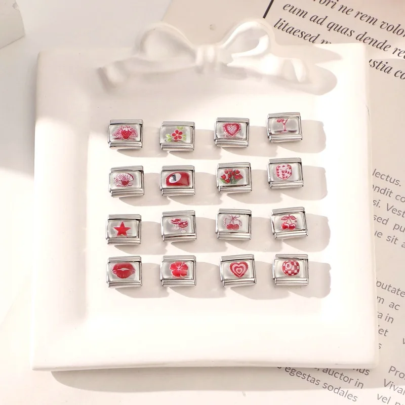 الأزياء الأرجواني الطباعة ستار القلب الكرة No.8 القرش الإيطالية سحر الروابط صالح 9 ملليمتر الفولاذ المقاوم للصدأ سوار المرأة مجوهرات DIY صنع #3