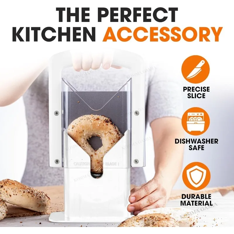Kitchen Slicer Bread Slicing Gadget Universal Bagel Cutter Stainless Steel Bagel Guillotine Slicer with Safe Grip and Shield