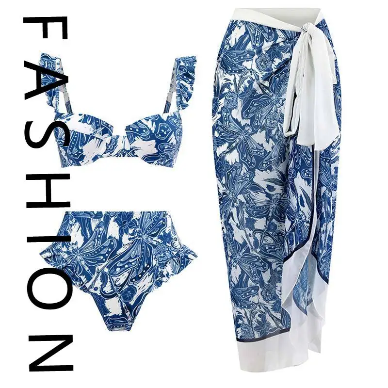 

Новинка 2025, женский купальник с разрезом и запахом, комплект с юбкой со стальным подносом, пляжная юбка, консервативный живот и тонкая сексуальная юбка