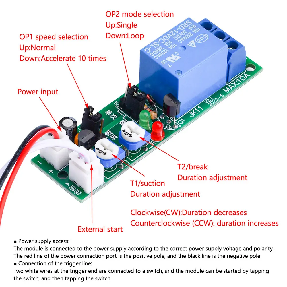 JK11 Einstellbares Zyklus-Timer-Relais Verzögerung Ein/Aus-Schalter Relais-Modul DC 5V 12V 24V Timer-Relais-Modul Stromversorgung – Detail 13