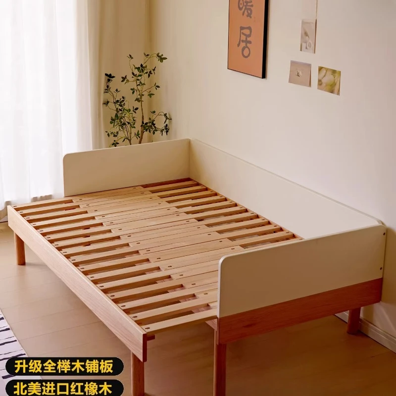 Oak expansion bed Full solid wood side pull widened splicing bed Floor Children's sofa Guardrail pull-out