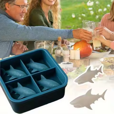 3D Shark Whiskey Ice Mold Cute Easy Release Silicone Tray Shaper Mould for Water Drinking Animal Shape Kitchen Ice Cream Molds