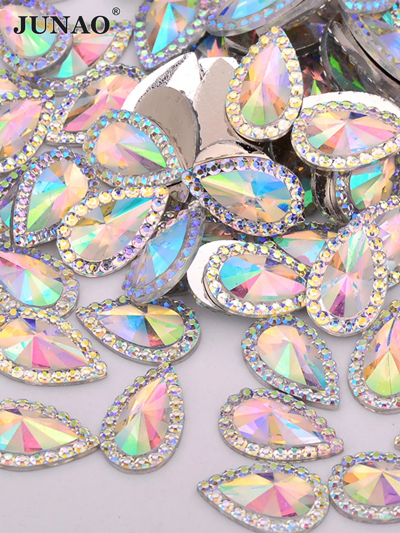 JUNAO 13*18mm 16*30mm kryształ AB spadek dżetów aplikacja Flaback żywica klejnoty nie hotfix kryształowe kamienie DIY diament Strass — zdjęcie 4