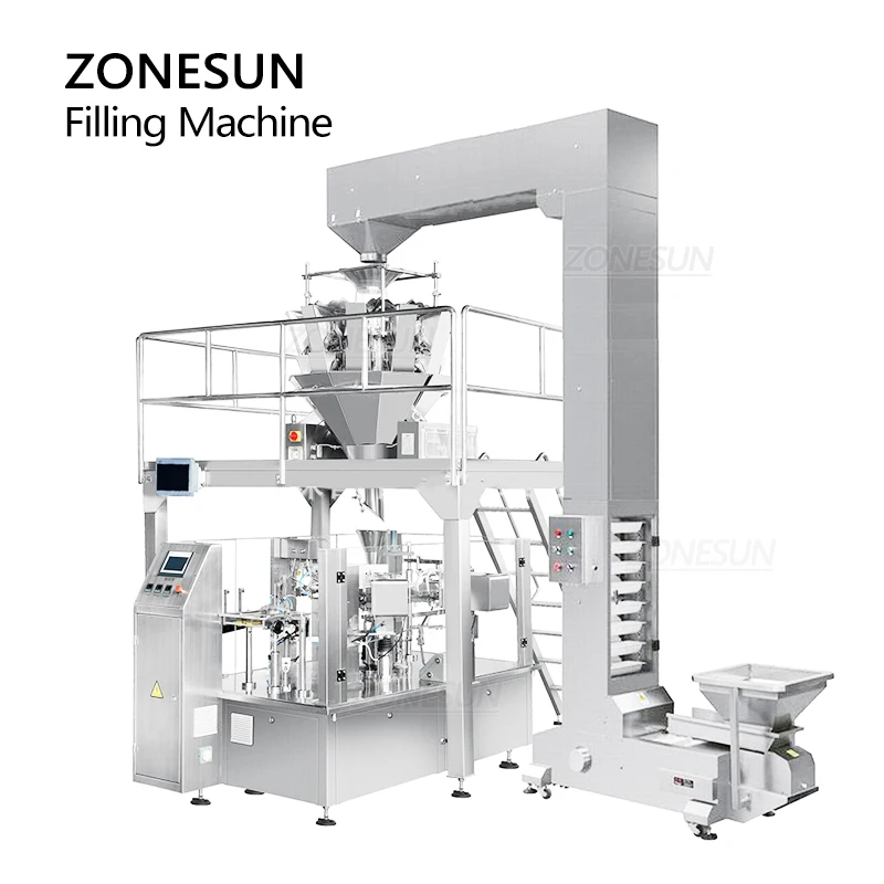 ZONESUN mesin kemasan butiran Doypack otomatis, ZS-GB200 produksi partikel paket butir makanan kacang makanan ringan