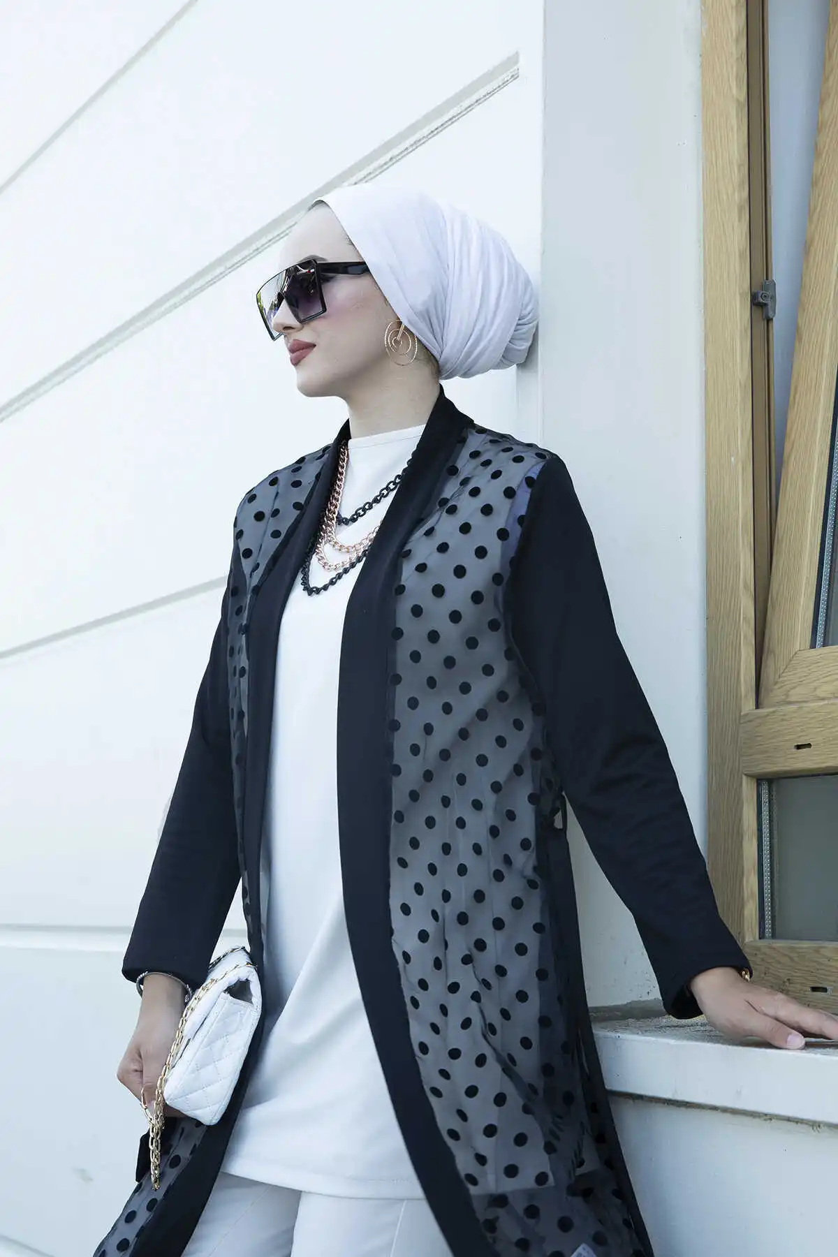 Polka dot Detailed Tulles Abaya TH-Black