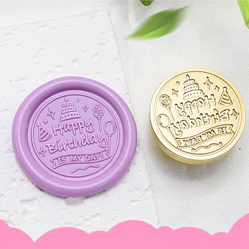 Happy Birthday Series Wax Seal Stamp Balloon Cake Pattern Sealing Wax Stamps 25mm Brass Seal Stamp Birthday Party Gift Decor