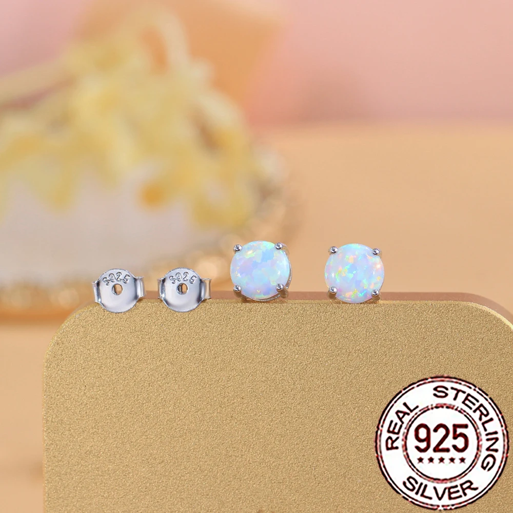 CWWZircons S925 فضة رائعة الأبيض أوبال أقراط مستديرة للنساء الفتيات العصرية اليومية حفلة غرامة مجوهرات SE125 #5