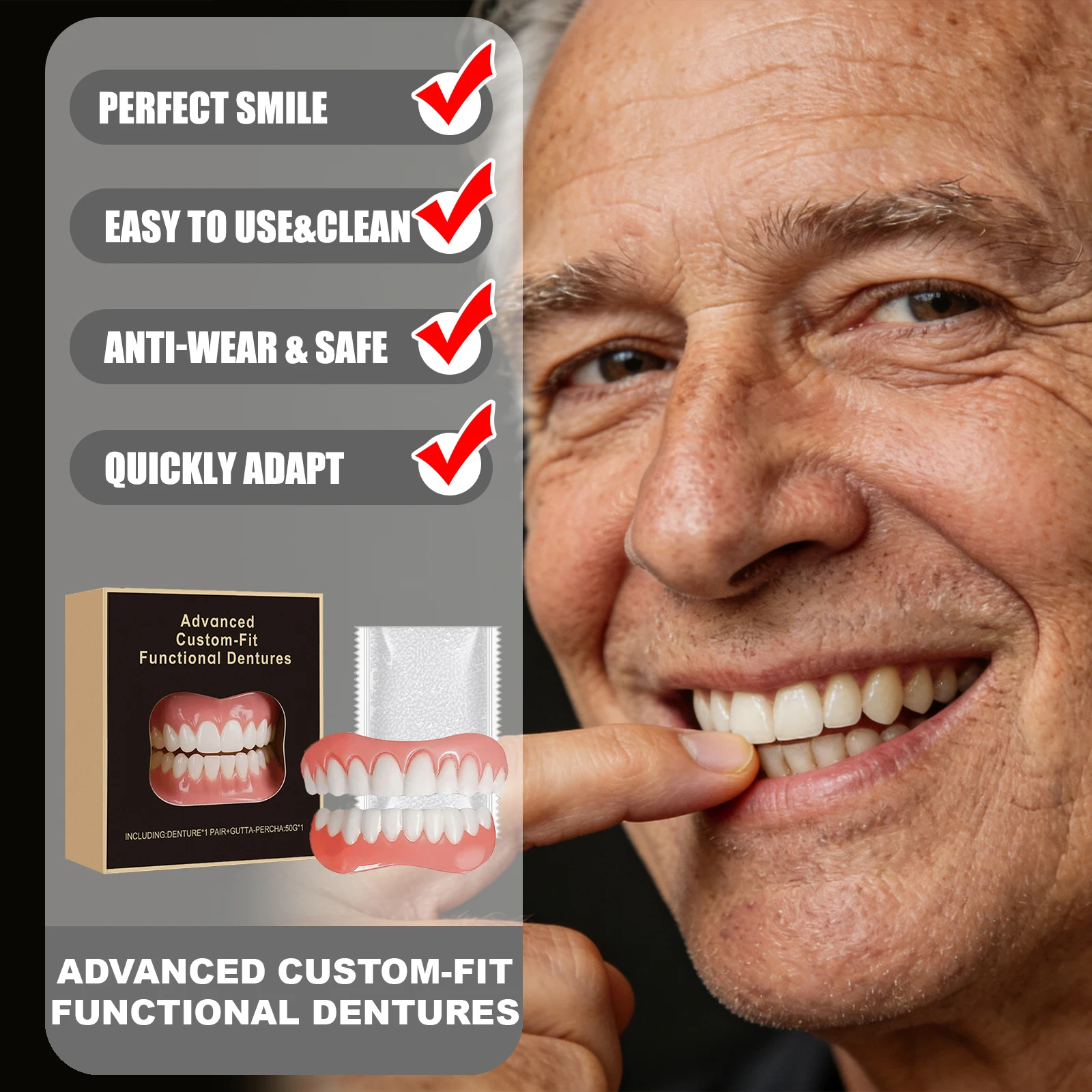 OUHOE Advanced Custom-Fit Functional Dentures Sets Precise Fit Easy Installation Improve Self-Confidence