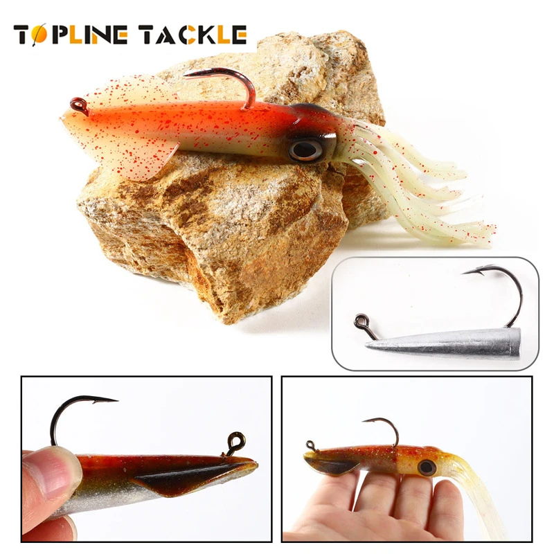 Topline Tackle Squid Octopus Lure Soft Bait Sea Fishing Built-in Lead With Hook Bionic Silicone Wobbler Bait Fishing Accessories