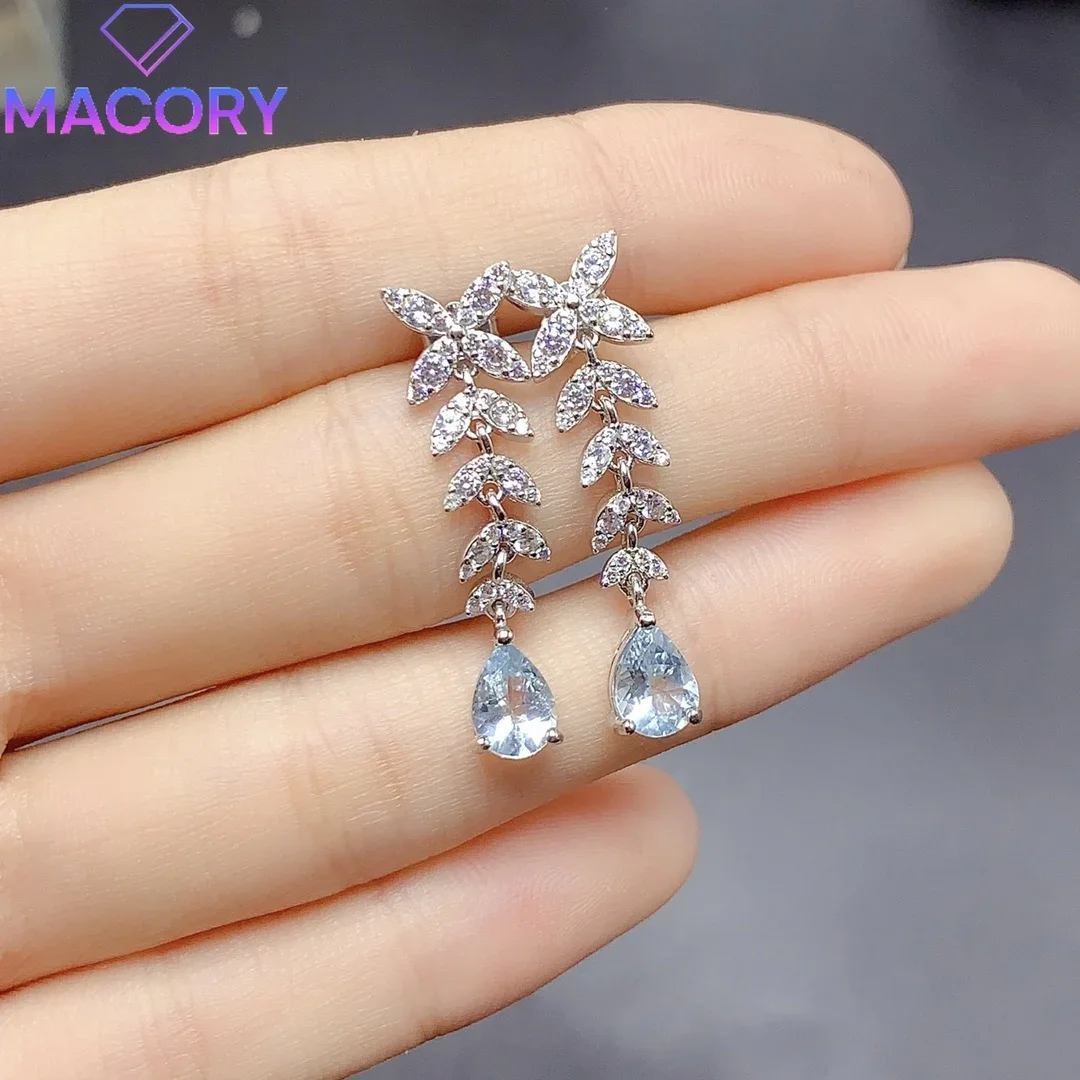 Silver 925 natural aquamarine earrings female 2024 free shipping luxury designer jewelry jewelry new holiday gift.