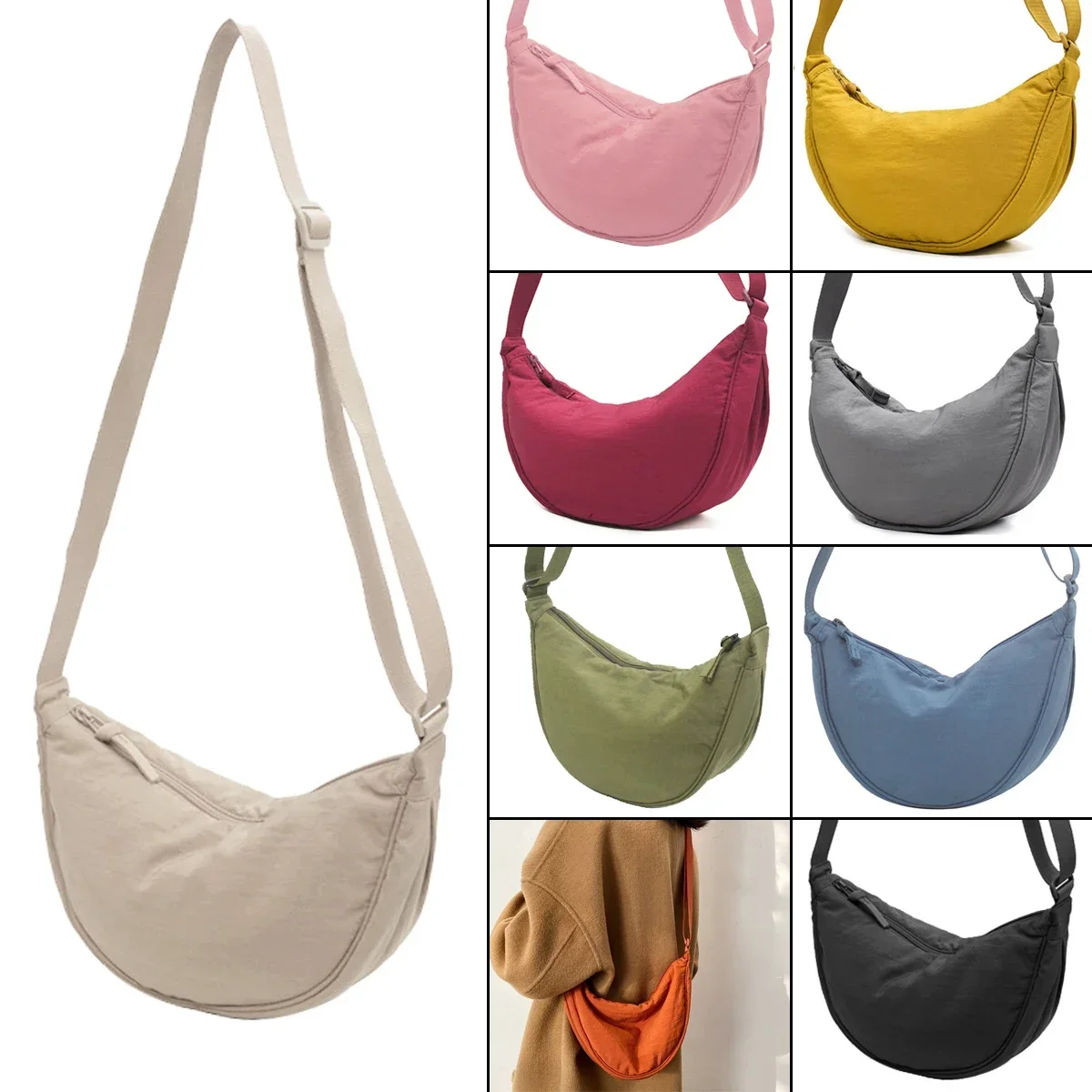 Sac messager à bandoulière en nylon pour femme, petit sac à main design, sacs à main en forme de croissant de lune, sac à main Hobos initié,