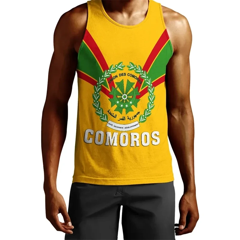 

Africa Comoros Map Flag 3D Printed Tank Top For Men Clothes Fashion Dashiki Vest Sport Running Jersey Patriotic Boy Waistcoat