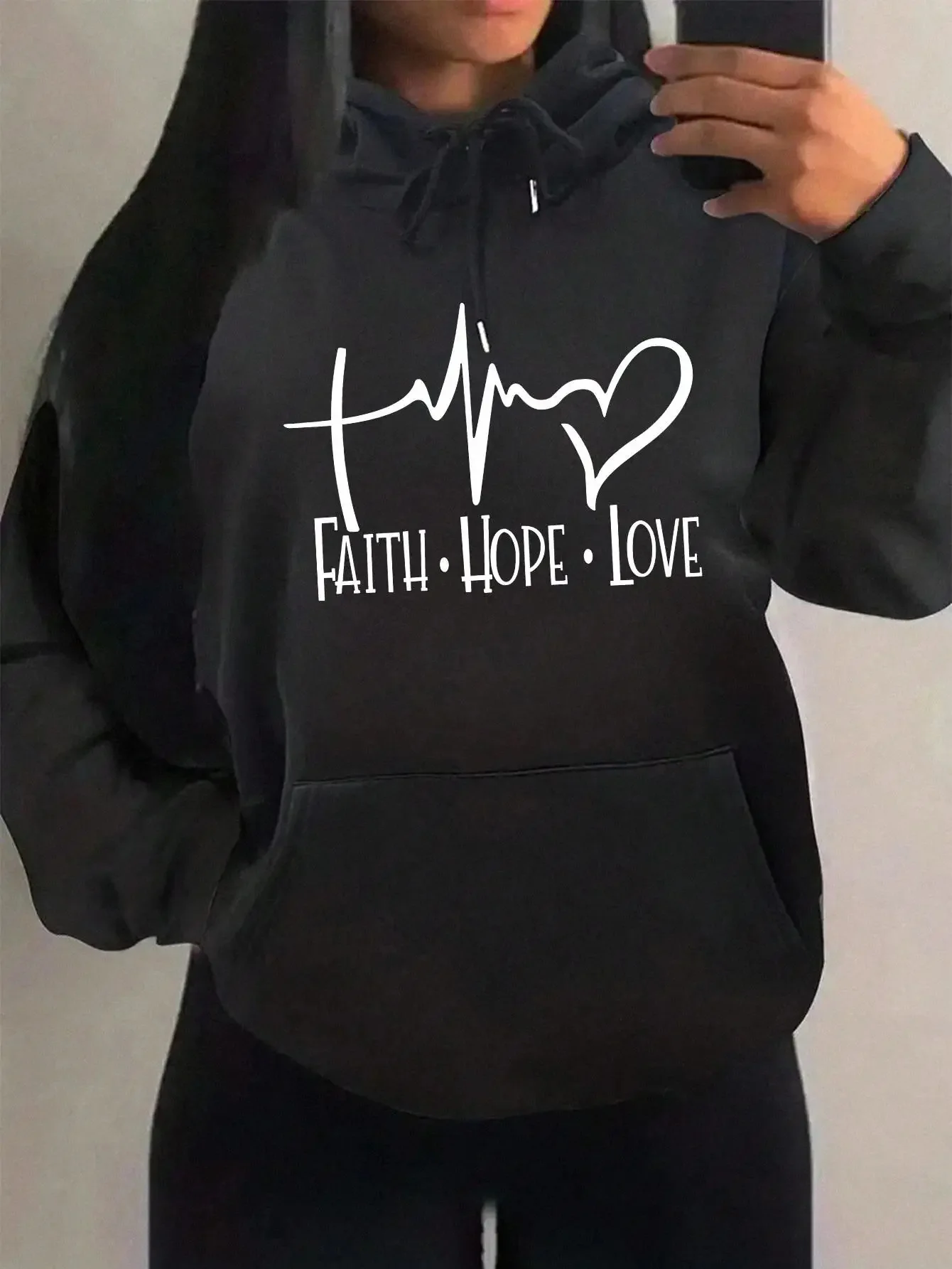 Faith Hope Love Women\'s Hoodies Autumn/Winter Hoodie Fashion Trend Versatile Hoodies Letter Printing Element Brand Hoodies