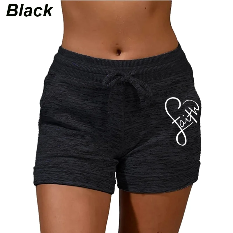 Summer heart-shaped printed women's quick drying shorts yoga pants casual sports high waisted drawstring elastic shorts fitness