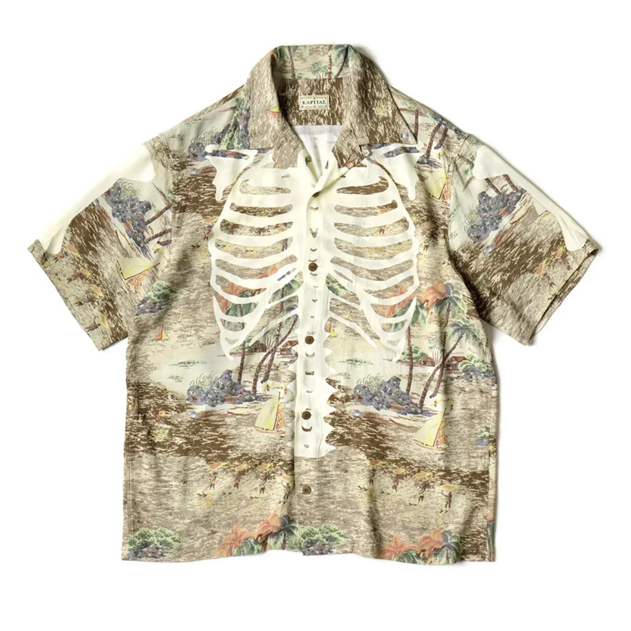 

23SS KAPITAL Hirata Kazuhiro Japanese Casual Bone Hawaiian Printed Cuban Collar Short Sleeved Shirt Men New