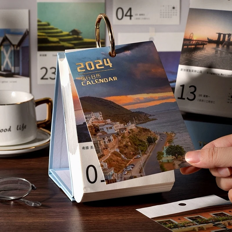 2024 Travel Calendar Creative World Beauty Calendar Ins Desktop Display Gifts Custom Desk Calendar