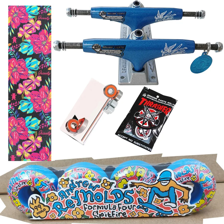 spitfire wheel forged 5.25inch THUNDER skateboard trucks good quality, pro chrome steel bearings grip tape skateboards