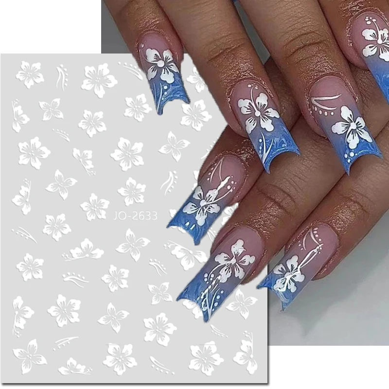 3d Nail Art Stickers Y2K Hibiscus White Rosepink Petals Florals Flowers Nail Decals Decorations For Nail Art Manicure