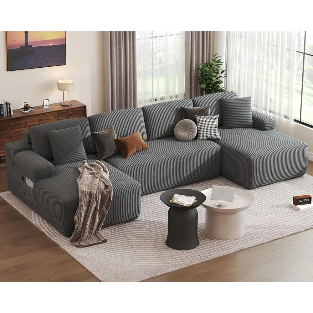 

Cloud Sectional Couches for Living Room, 126.2'' Modular U-Shaped Sofa with Deep Seat, Corduroy Sleeper Sofa Bed with Memory Fo