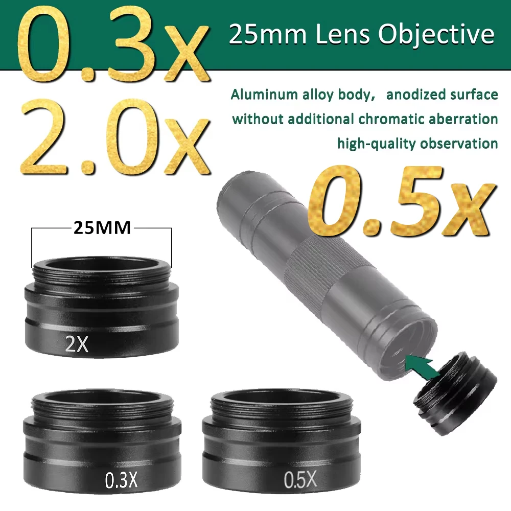 Auxiliary Barlow Lens 0.3x 0.5X 2.0X 25mm Thread Diameter Suitable For YIZHAN-150x Lens Increase Focus Field Of View Original