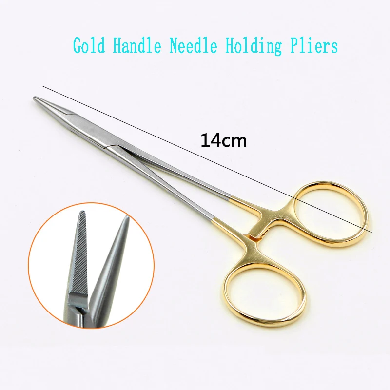 Gold Handle Needle Holding Pliers Stainless Steel Pliers Double eyelid Surgical Tools Aesthetic Plastic Suture Needle Holding Pl