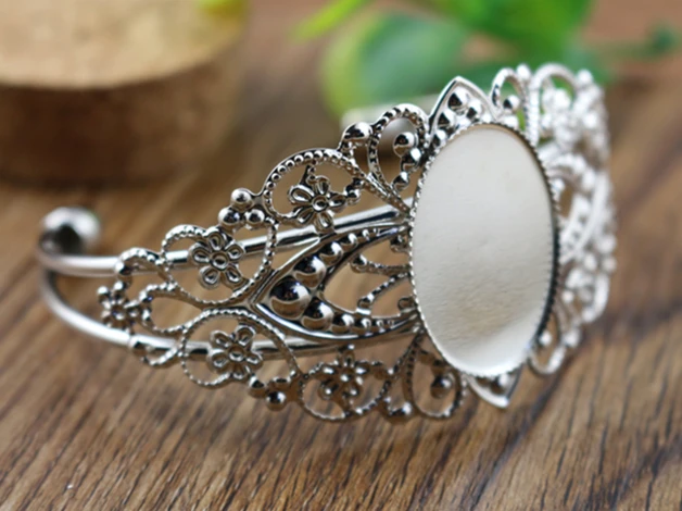 High Quality  18x25mm Rhodium Colors Plated Bangle Base Bracelet Blank Findings Tray Bezel Setting Cabochon Cameo  (K7-39)