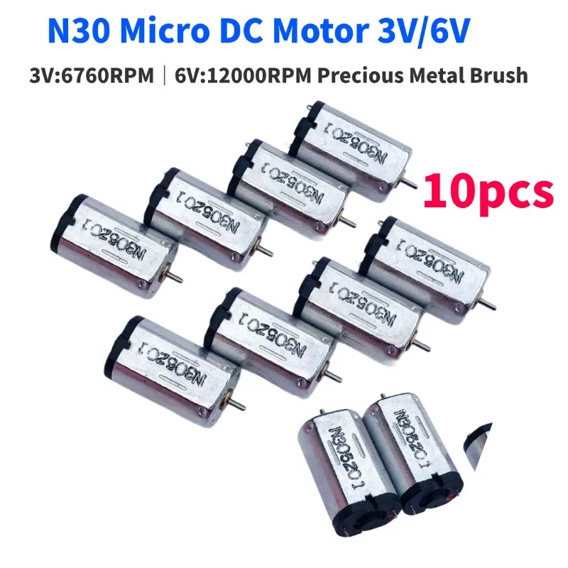 10pcs Precious Metal Brush N30 Motor DC 3V 6760 RPM, Large Torque, Micro DC Motor