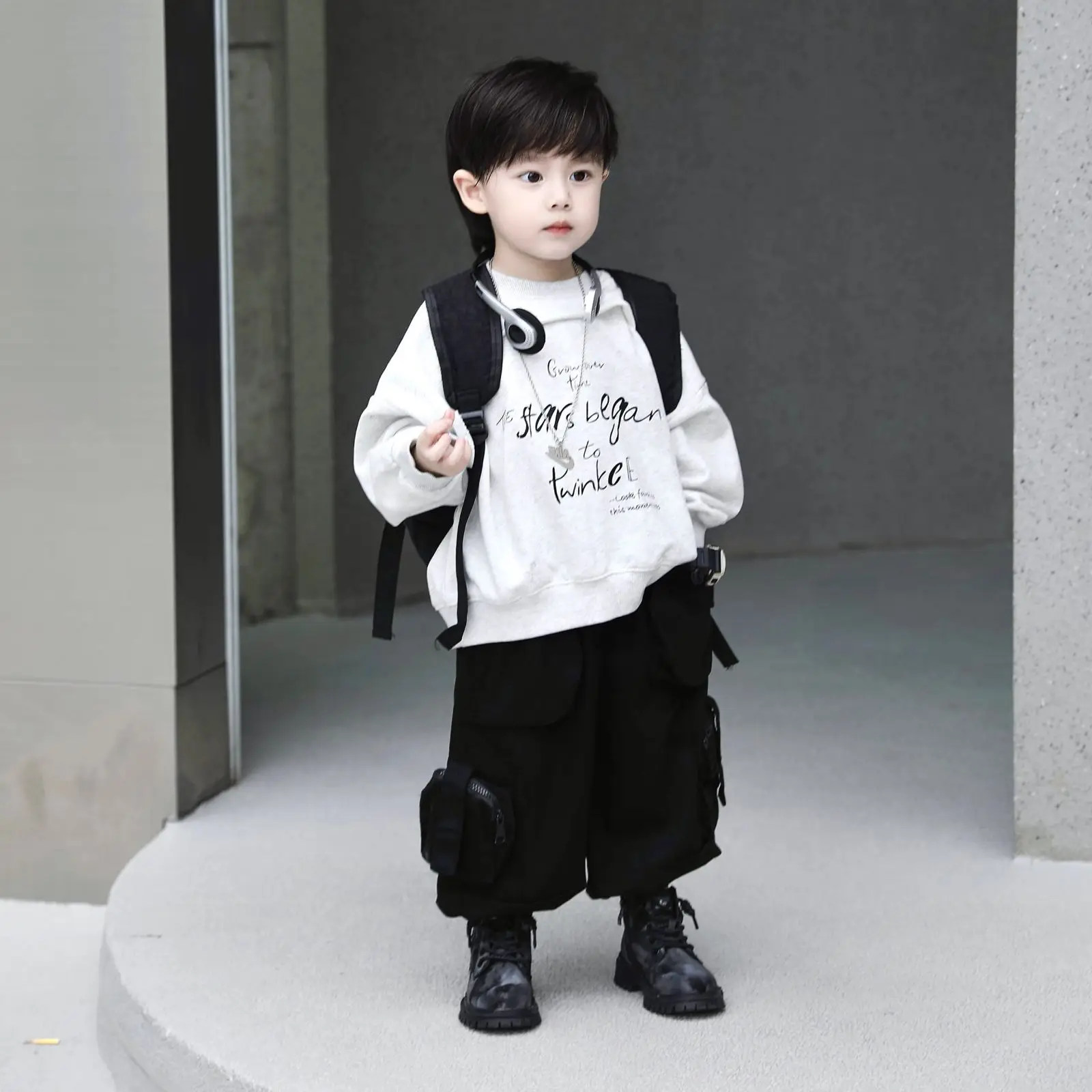 Boys\' Sets Sweatshirt Pants Two-piece Suits Children\'s Clothes Spring Autum Korean Fashion Round Neck Pullover Cargo Pants Suits