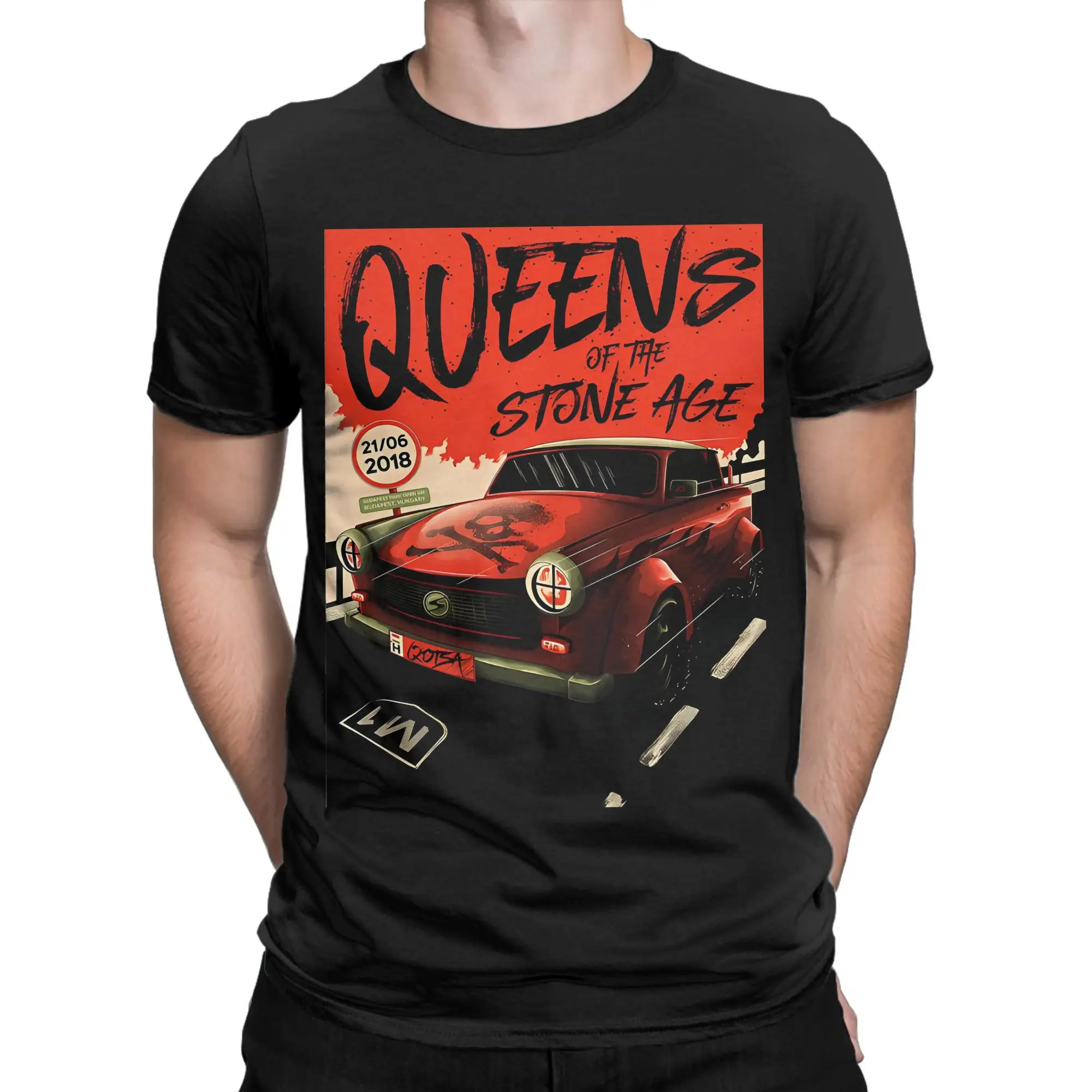 Funny Abang Mobil Queens of the Stone Age T-Shirts Men Round Neck 100% Cotton T Shirts  Short Sleeve Tees Gift Idea Clothing