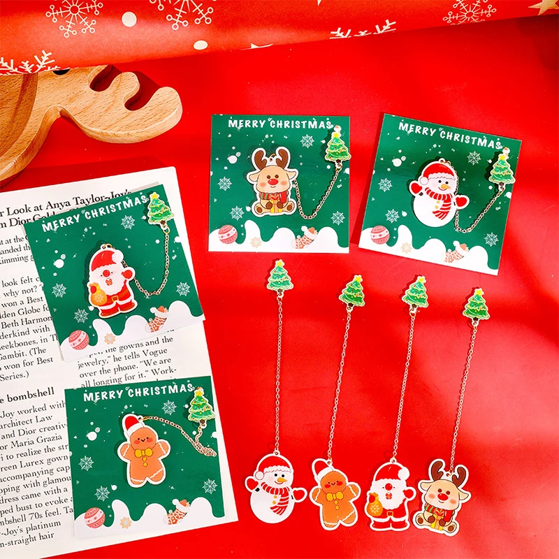 Bonito dos desenhos animados marcadores de natal moda papai noel boneco de neve árvore pingente marcador estudante papelaria material escolar presentes