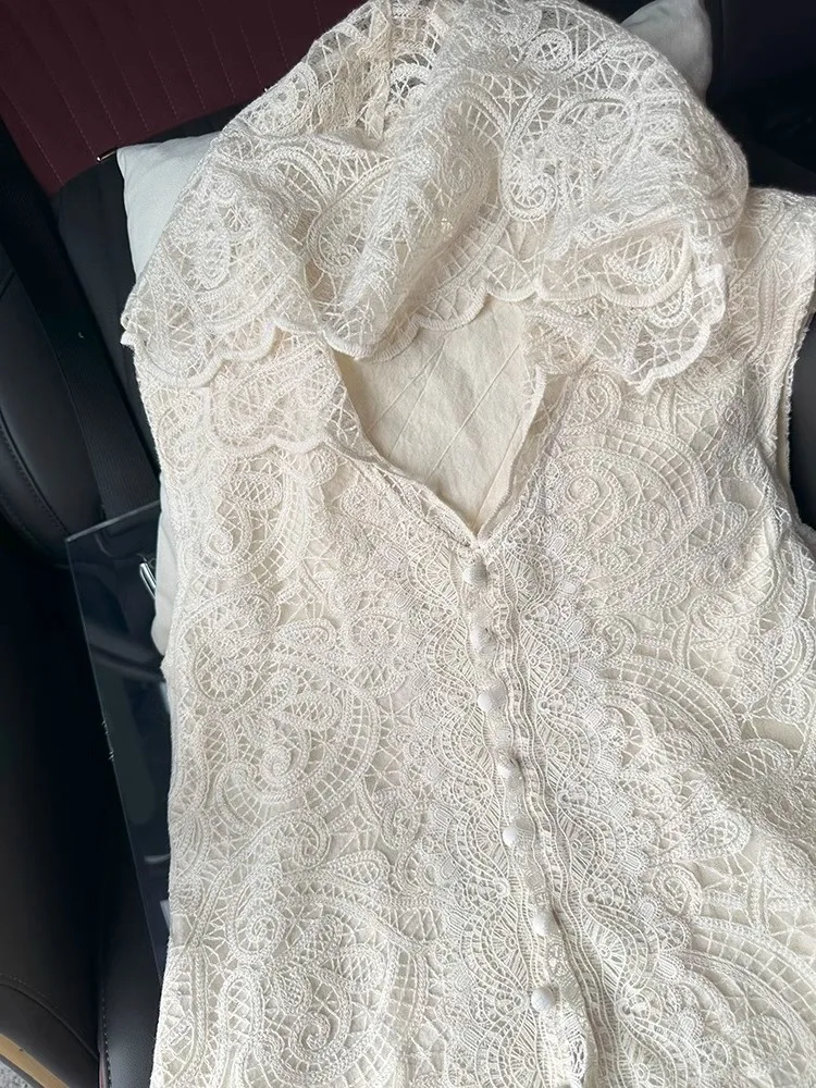 여성용 슬리 레이스 트림 후디 탑 여름용 루즈핏 슬림 트렌디 홀로우 아웃 체스트넛 컬러 빠른 고품질 소재