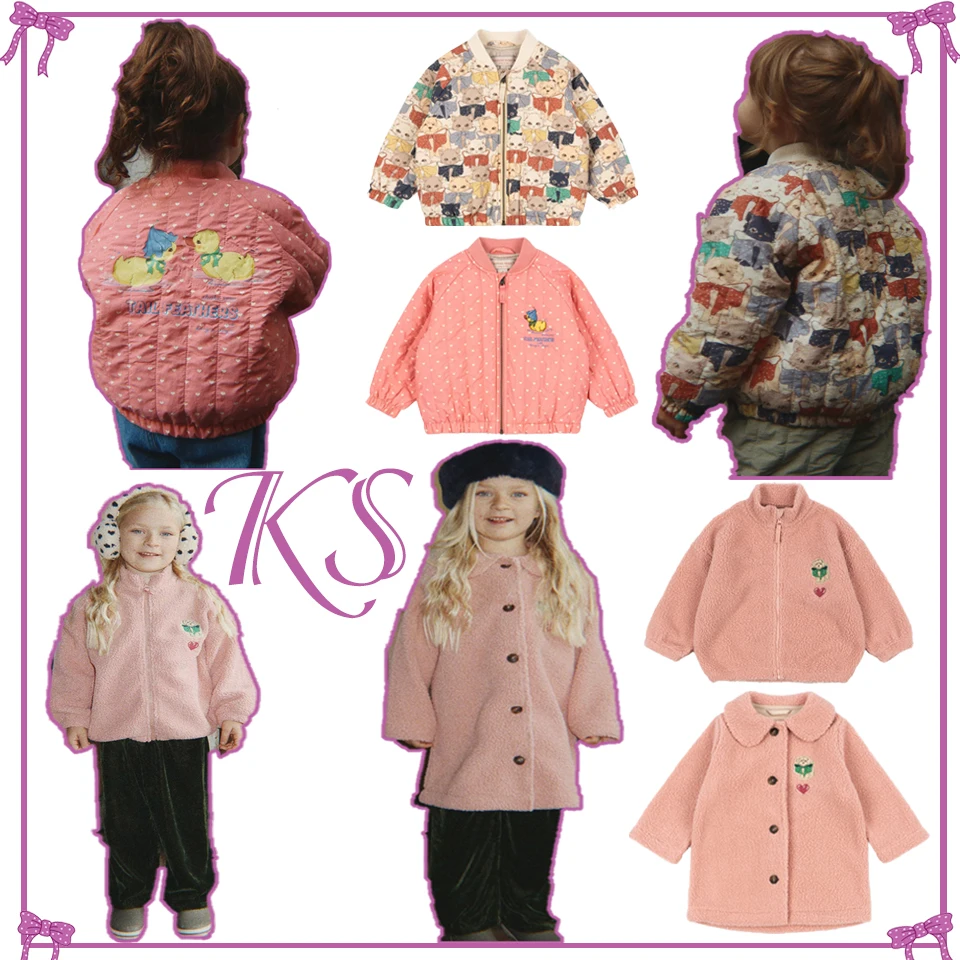 Children Coat 2026 KS Winter Jacket for Girl Cartoon Printed Embroidery Lambswool Fleece Outerwear Flight Suit Windbreaker Kids