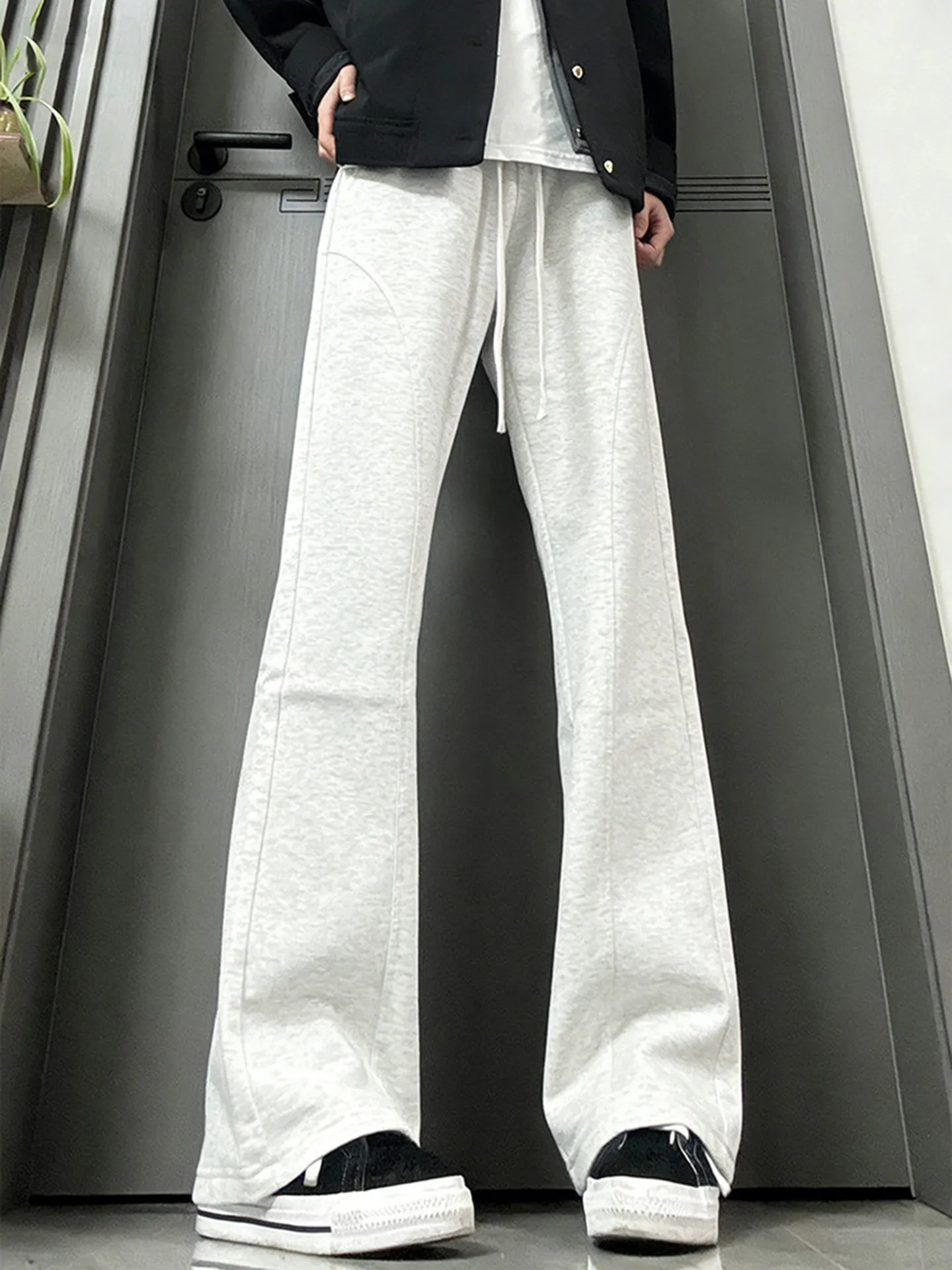 Light Grey Heavy Duty Bent Knife Sweatpants Men's Summer Slimming American Straight Leg Pants Slant Cut Casual Sports Micro F...