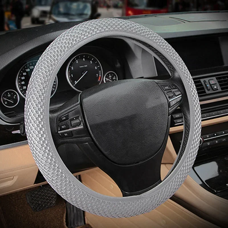 1 Pcs Car Steering Wheel Cover Breathable Mesh Cloth Gray Anti-Slip Cover  Four Seasons Universal Gray Car Interior Accessories