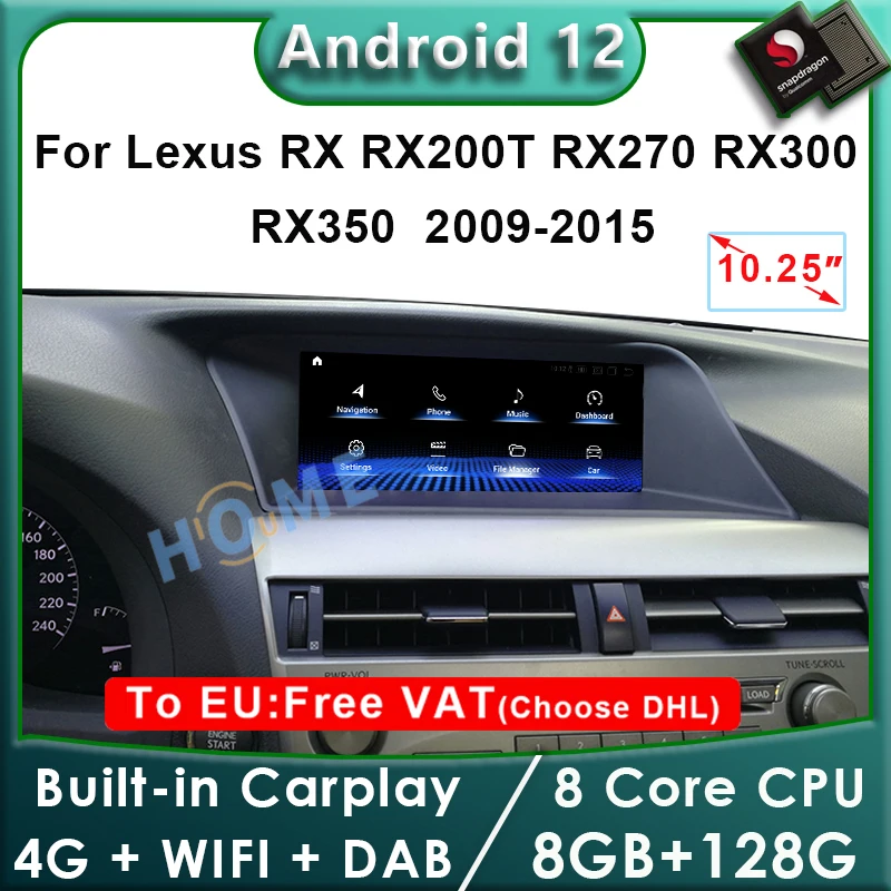 

Android 12 Snapdragon 8+128G Car Radio GPS Navigation Multimedia Player CarPlay Screen For Lexus RX RX270 RX350 RX450H 2009-2015