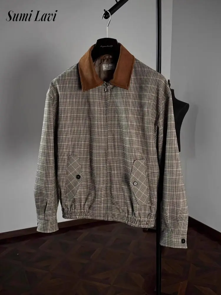 

Daily Casual Mens Slim Jackets 2026 Spring Fashionable Cropped Coats Vintage Plaid Printed Long Sleeve Lapel Patchwork Jacket