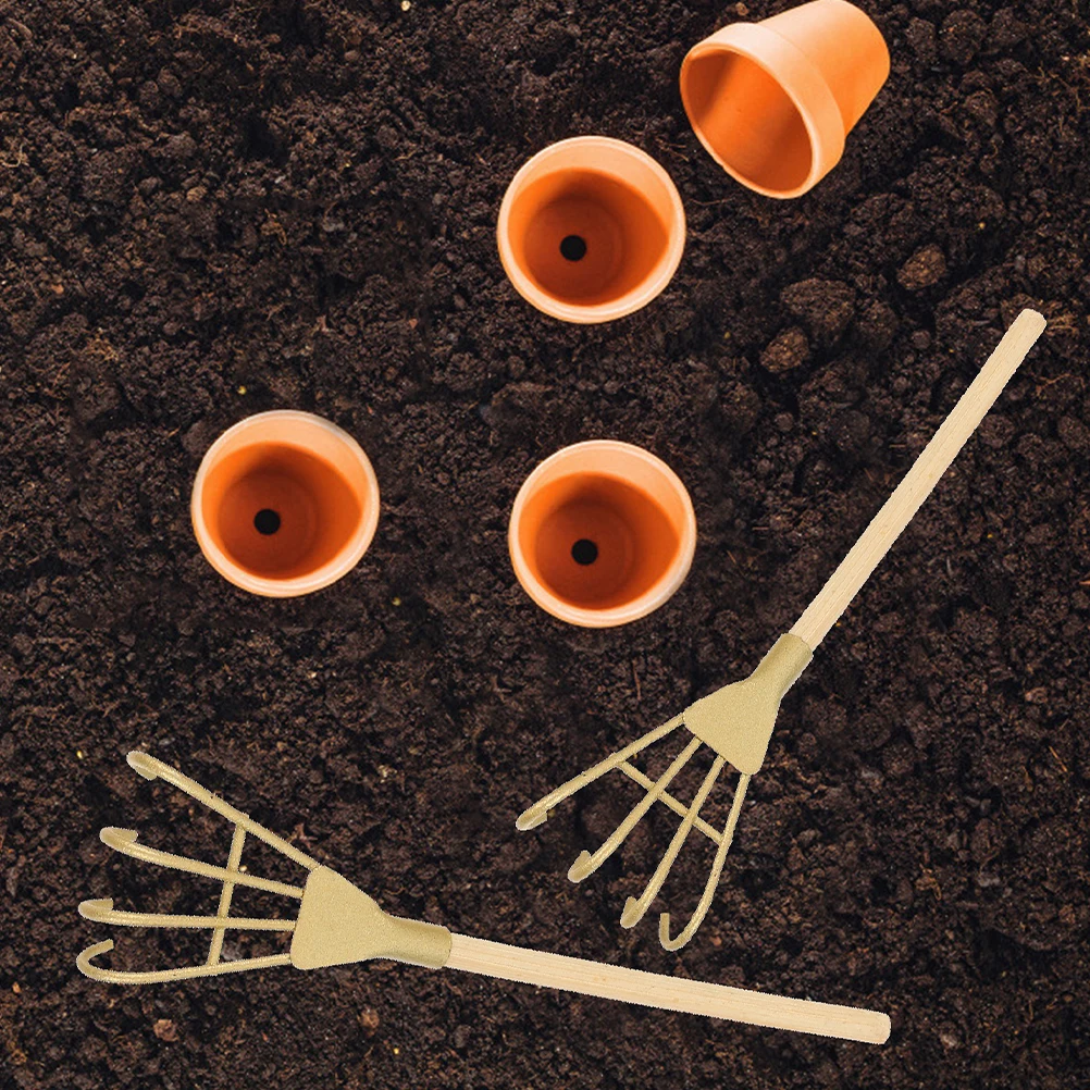 

5 Pcs Golden Iron Rake Decoration Adornments Small Garden Decorations Hand Rakes Home Accessories Ashes Tools Mini Gardening