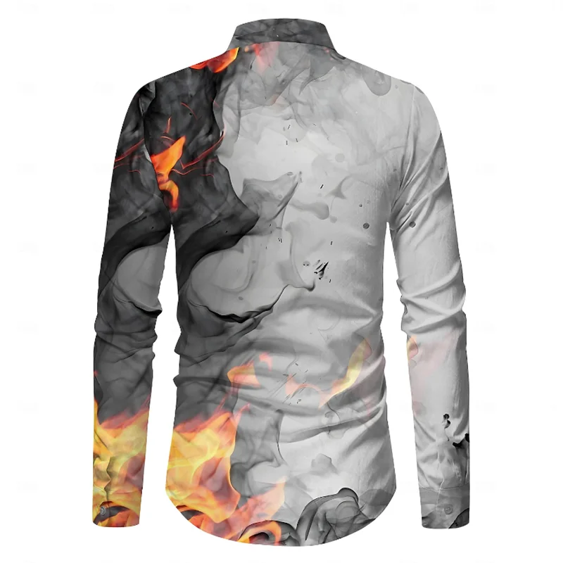 Camisa manga longa de botões Flame Masculina, Camisa lapela, Casual, Escuro, Preto, Amarelo, Azul, Festa, Tarde, Diariamente, Primavera, Verão, XS-6XL