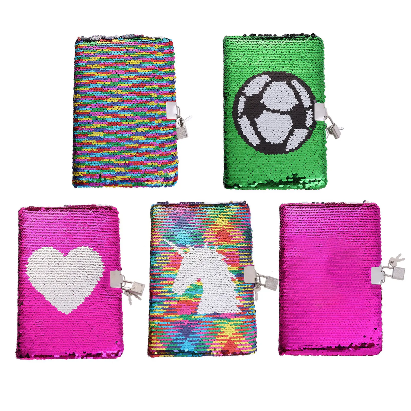 Sequin Secret Diary Notebook Reversible Colorful Pattern Printed Eye Catching Lockable Private Journal for Creative Writing