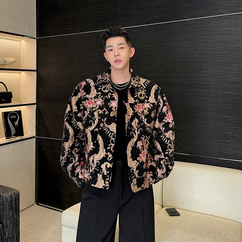 Men Palace Style Retro Jacquard Flower Fashion Show Loose Jacket Man Party Dress Vintage Coat Costumes Spring Autumn Clothes