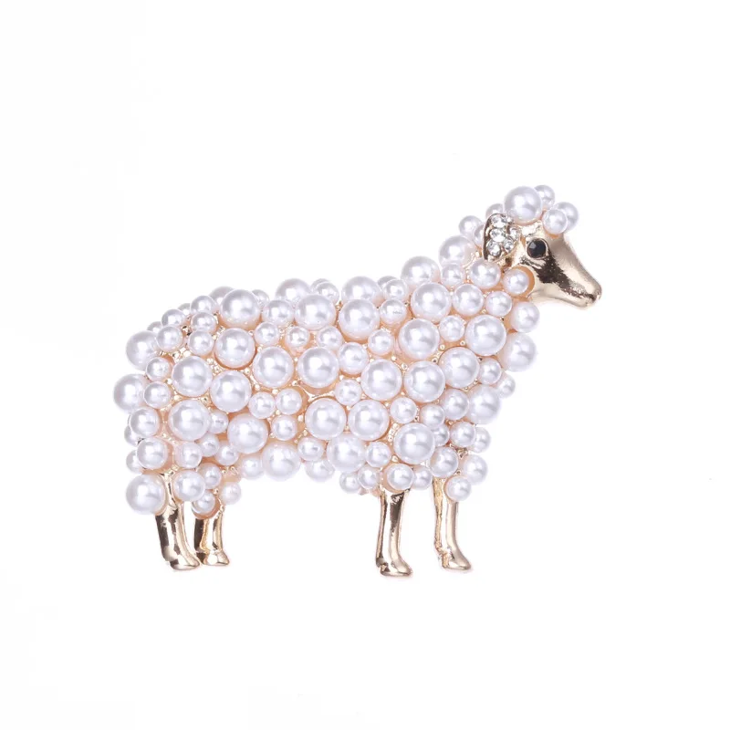 

New Cute Inlaid Pearls Sheep Brooches for Women And Men White Grey Gold Color Cartoon Animal Casual Party Pins Jewelry Gifts