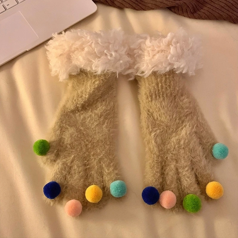 A2ES 1pair Colorful Candies Mittens Bean Plush Gloves Unisex Warm Fashion Accessory for Autumn and Winter