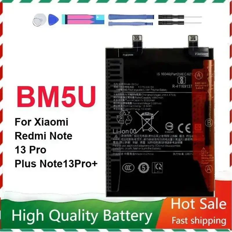 BM5U 5000mAh Mobile Phone Battery For Xiaomi Redmi Note 13 Pro Plus Note13Pro+ Stable Power Supply