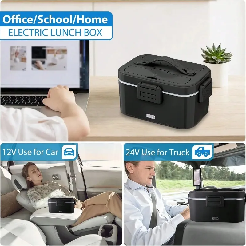 100W Electric Heated Lunch Box, 1.8L 304 Stainless Steel Food Warmer, 12V/24V/110V Dual Use for Car & Home, Portable Leakproof Heating Lunch Container with Insulated Bag for Truck, Office, Travel view 4