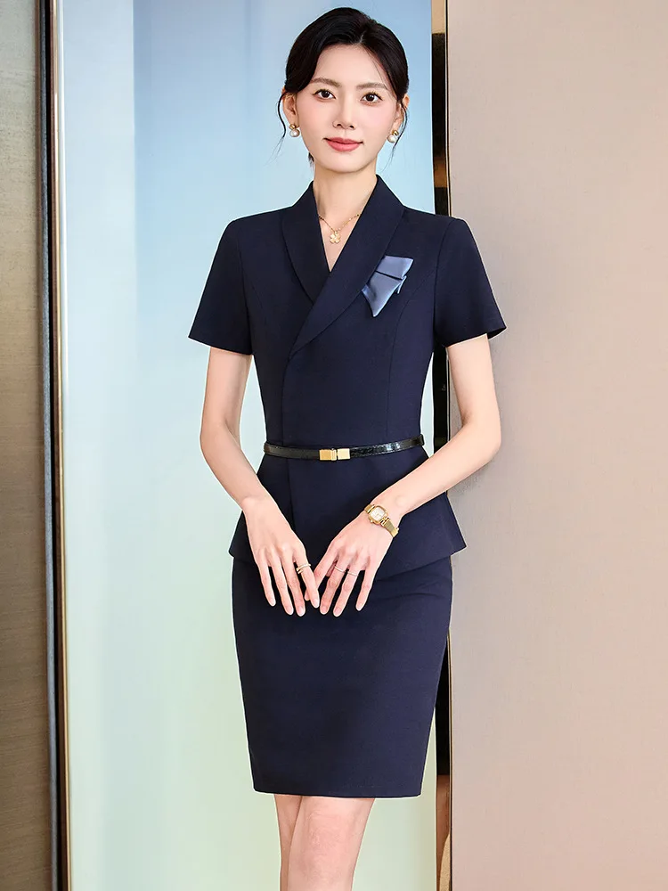 Women's professional suit for summer, thin short-sleeved, elegant, suitable for hotel reception, beauty salon, and jewelry store