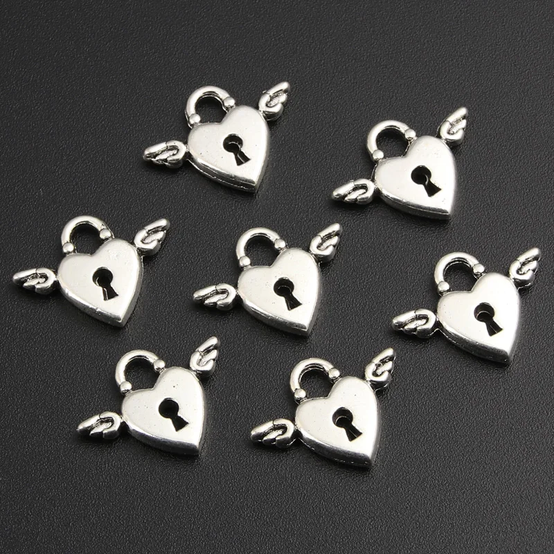 40pcs Silver Color 17x13mm Lovely Wings Lock Charms Angel Pendant Fit DIY Handmade Metal Alloy Jewelry Making Finding Supplies