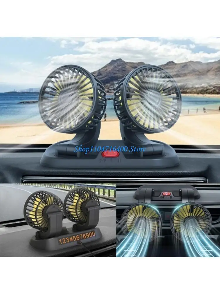y1gd 2-speed Car Interior Cooling Fan USB Double Head Fan 360 Degree Rotation Coolers for Hot Days Home Office
